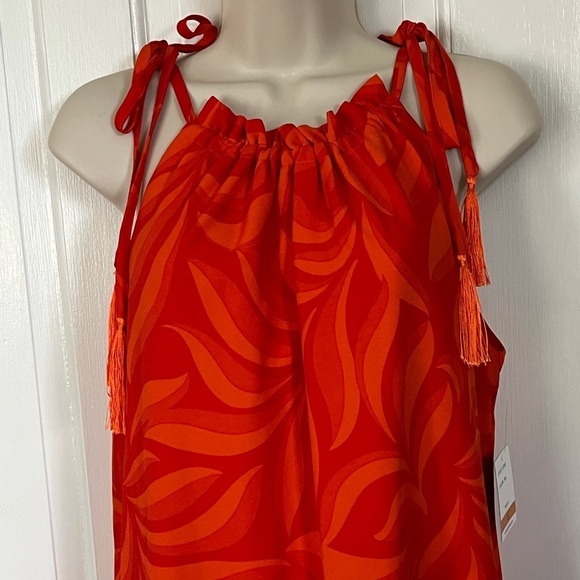 NWT Taylor Sleeveless Shoulder Tie Orange Swirl Design MIDI Dress Size Small - Picture 2 of 12